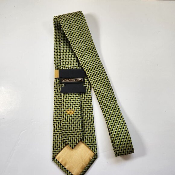 Countess Mara Men's Necktie New 100% Silk Green Black Handmade 57" x 3.5" - Picture 3 of 7